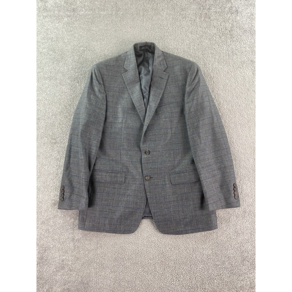 Ralph Lauren Suit Jacket 42 R Gray Wool Silk Linen Glen Plaid Premium LRL *